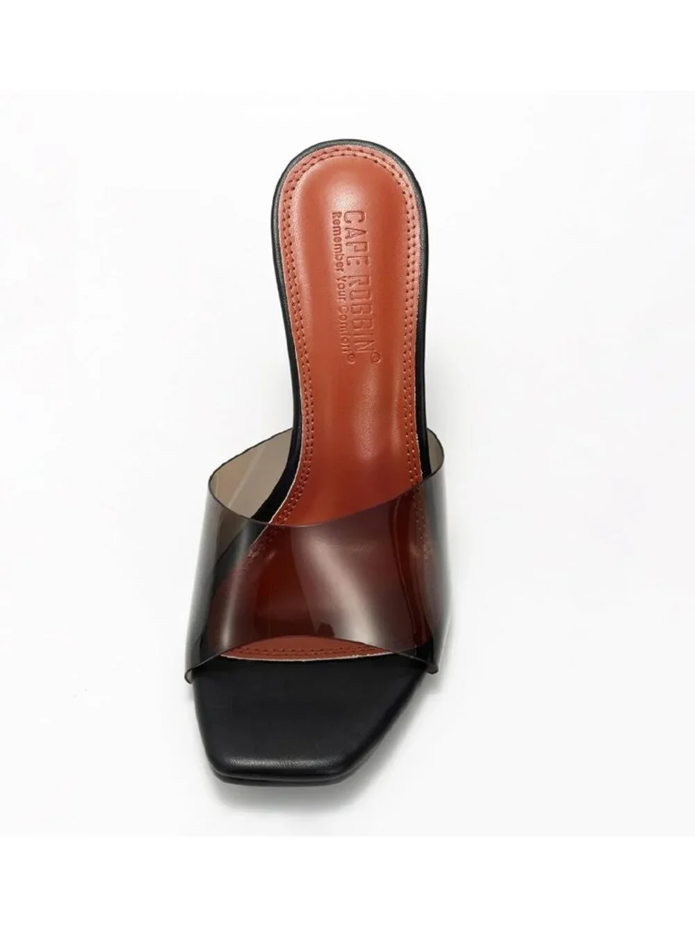 Clear Wedge Heels for Women - Square Toe Transparent Slip-On Sandals - 3.75